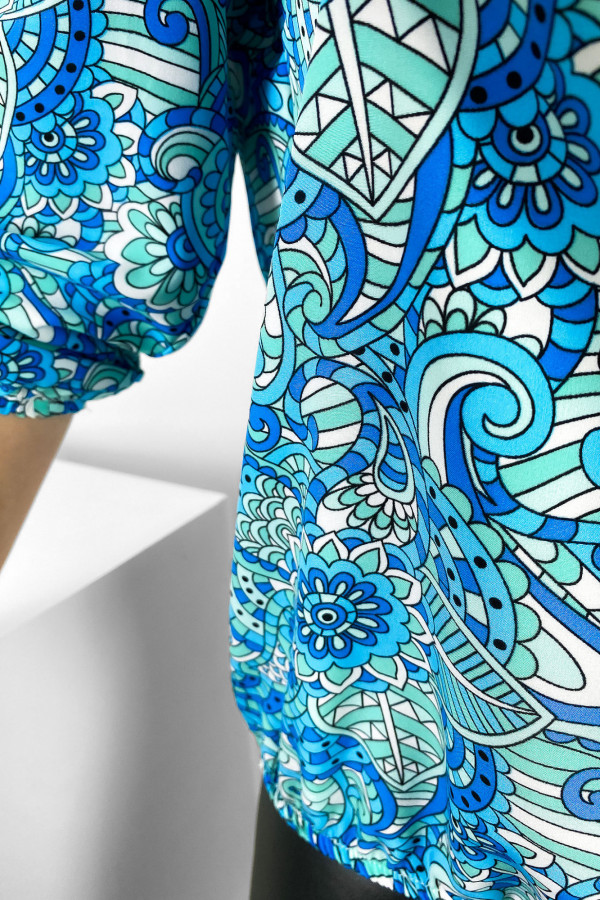 Kobieca bluzka damska plus size z gumką abstrakcyjny niebiesko miętowy wzór Tana 2