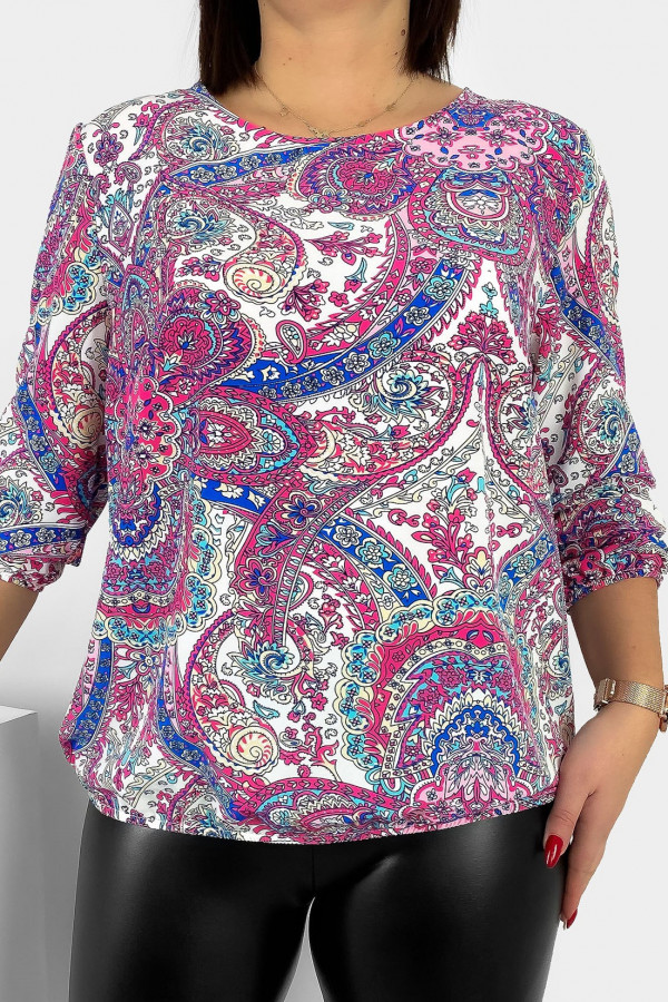 Kobieca bluzka damska plus size z gumką abstrakcyjny różowy wzór Tana