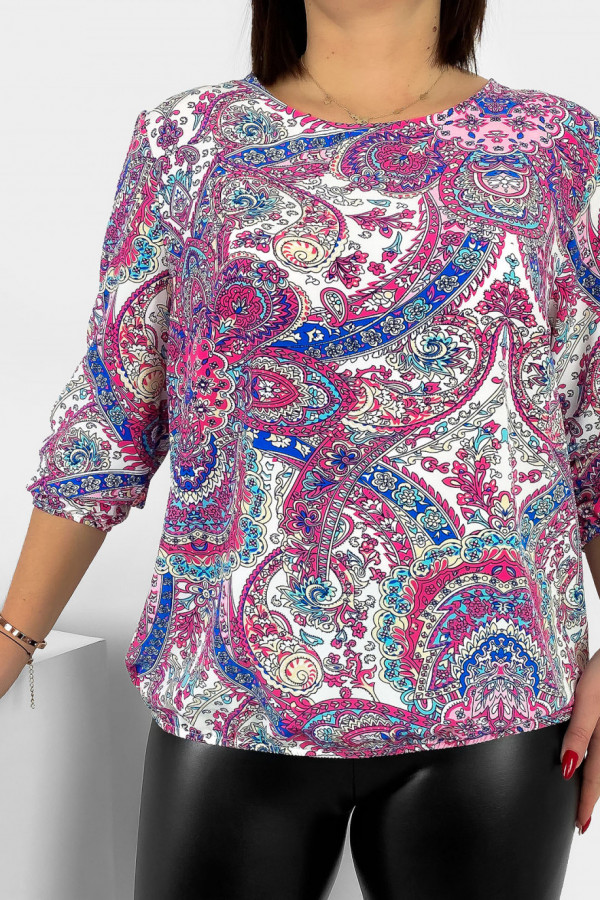 Kobieca bluzka damska plus size z gumką abstrakcyjny różowy wzór Tana 1