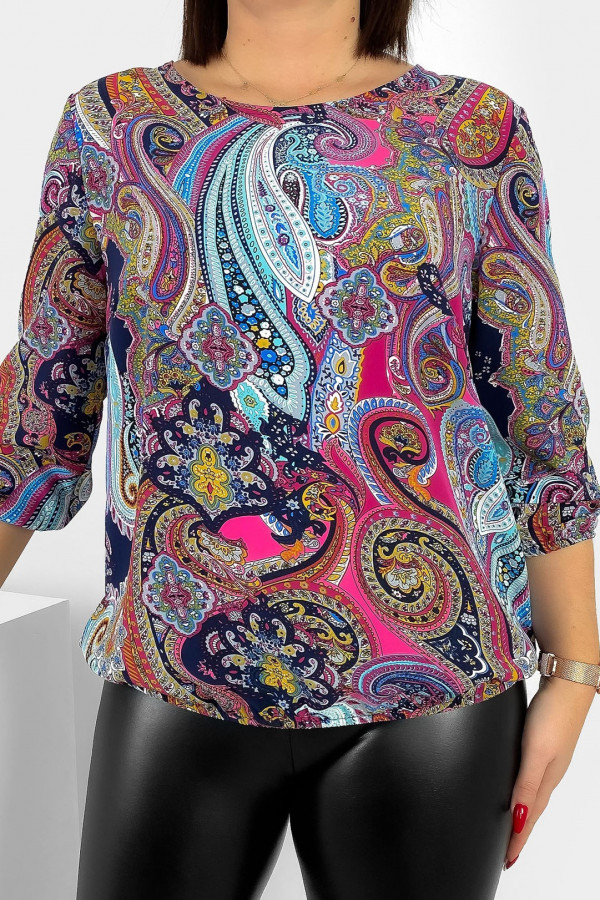 Kobieca bluzka damska plus size z gumką abstrakcyjny wzór paisley Tana