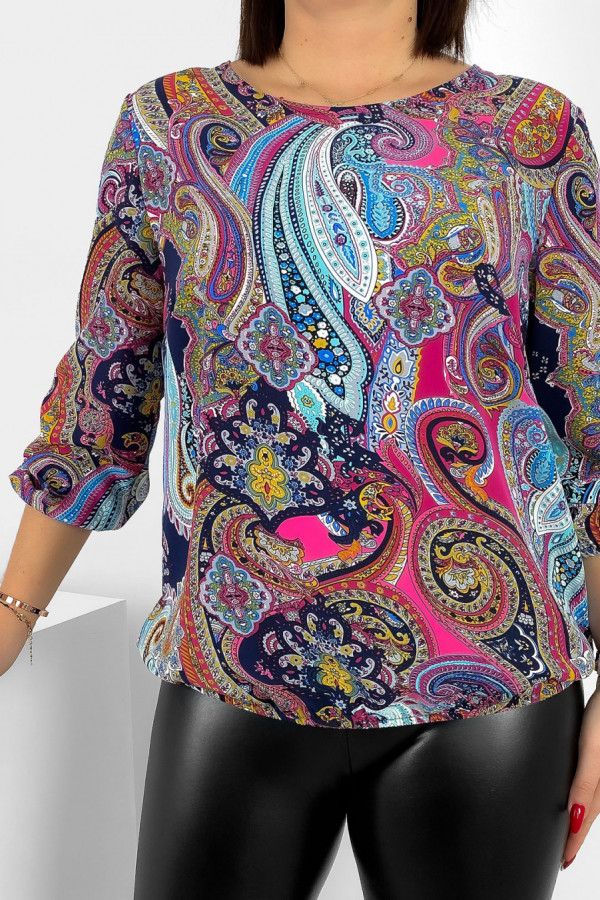 Kobieca bluzka damska plus size z gumką abstrakcyjny wzór paisley Tana 1