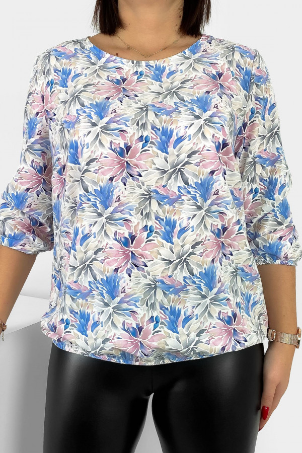 Kobieca bluzka damska plus size z gumką pastelowy wzór kwiaty Tana