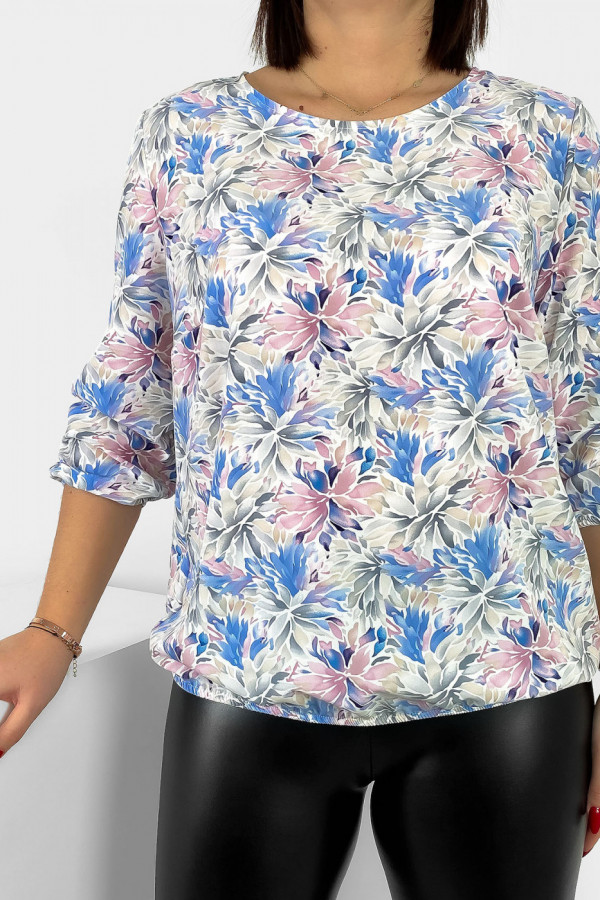Kobieca bluzka damska plus size z gumką pastelowy wzór kwiaty Tana 1