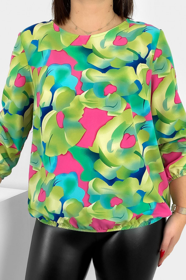 Kobieca bluzka damska plus size z gumką abstrakcyjny zielony wzór Tana