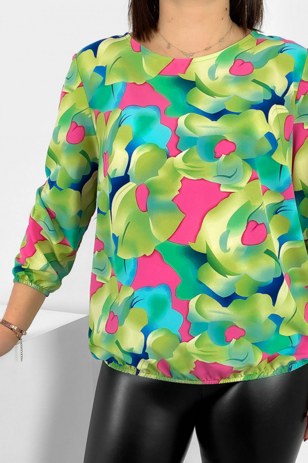 Kobieca bluzka damska plus size z gumką abstrakcyjny zielony wzór Tana 1