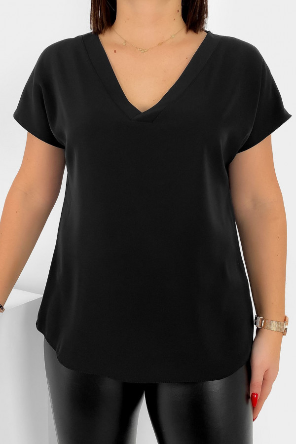 Elegancka bluzka koszulowa plus size w kolorze czarnym dekolt zakładka Ezan