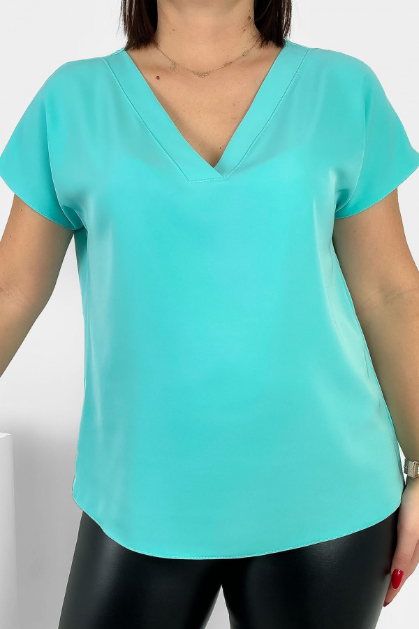 Elegancka bluzka koszulowa plus size w kolorze miętowym dekolt zakładka Ezan