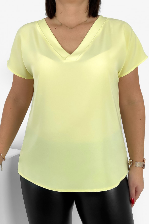 Elegancka bluzka koszulowa plus size w kolorze żółtym dekolt zakładka Ezan