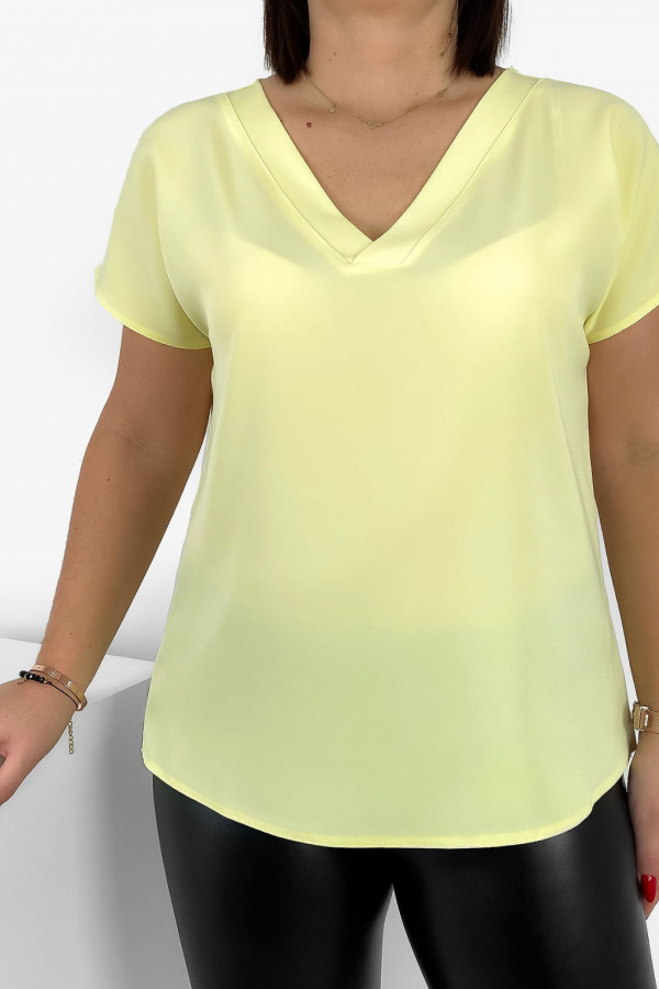 Elegancka bluzka koszulowa plus size w kolorze żółtym dekolt zakładka Ezan 1