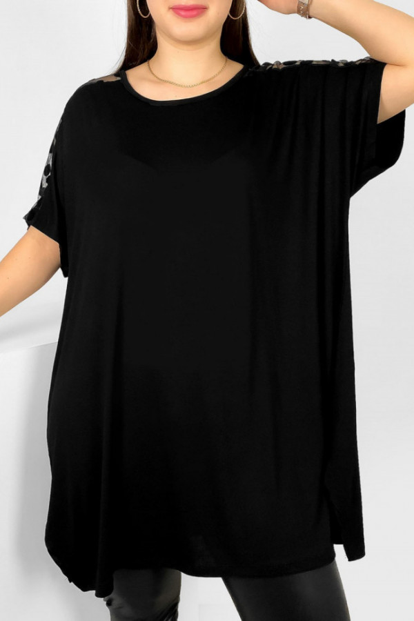 Luźna tunika plus size z wiskozy w kolorze czarnym ozdobne ramiona grochy Yelan 2