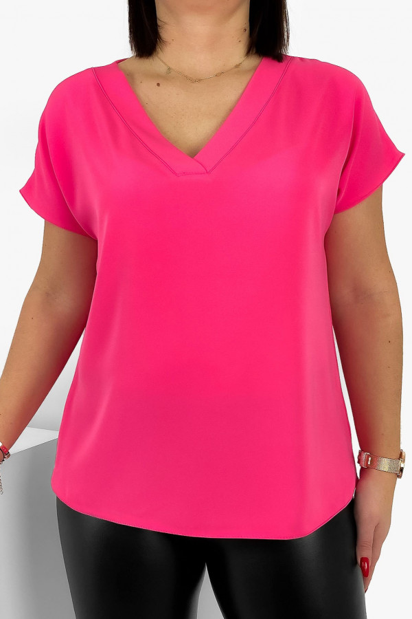 Elegancka bluzka koszulowa plus size w kolorze różowym dekolt zakładka Ezan