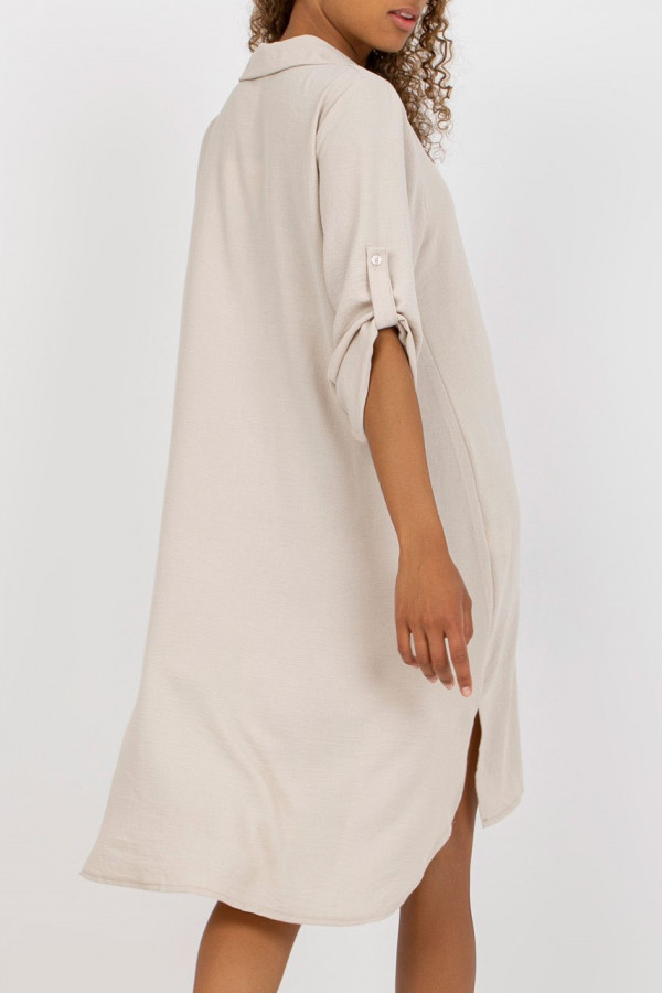 Koszula tunika w kolorze beżowym sukienka z dłuższym tyłem podpinany rękaw Kloe