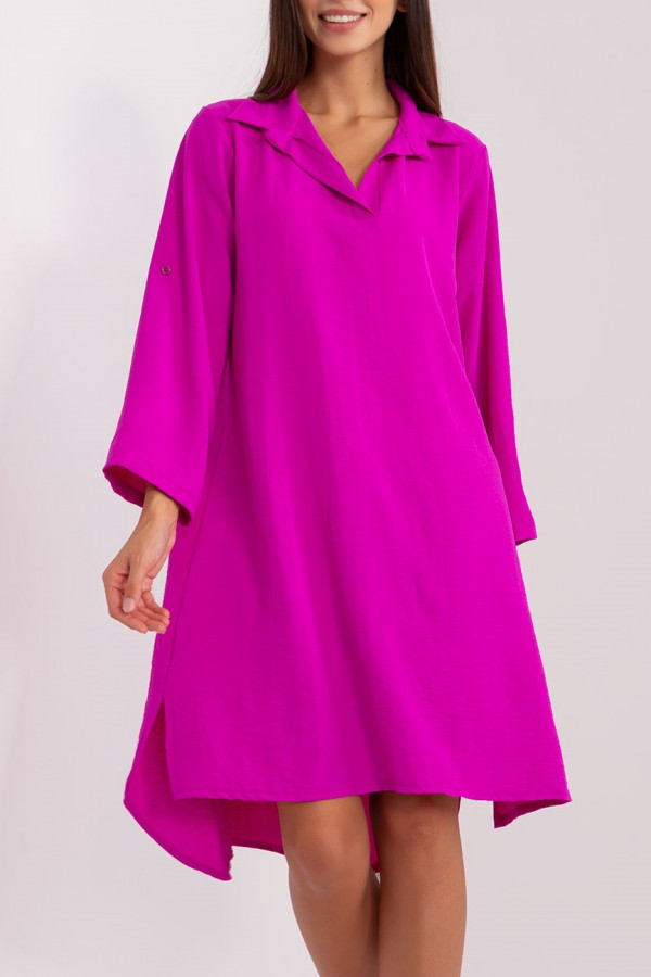 Koszula tunika w kolorze fuksji sukienka z dłuższym tyłem podpinany rękaw Kloe