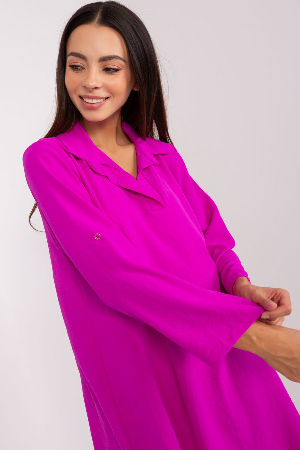 Koszula tunika w kolorze fuksji sukienka z dłuższym tyłem podpinany rękaw Kloe 5