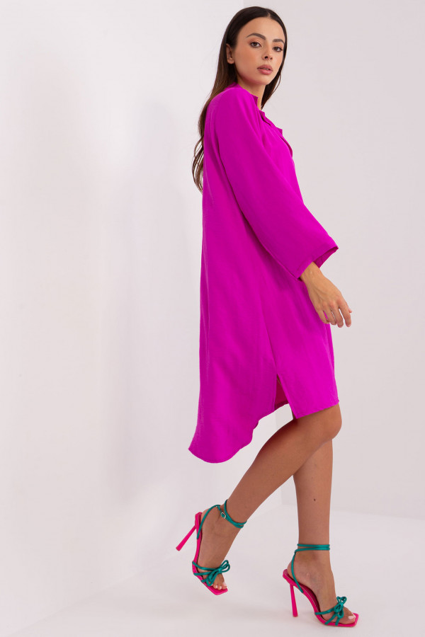 Koszula tunika w kolorze fuksji sukienka z dłuższym tyłem podpinany rękaw Kloe 3