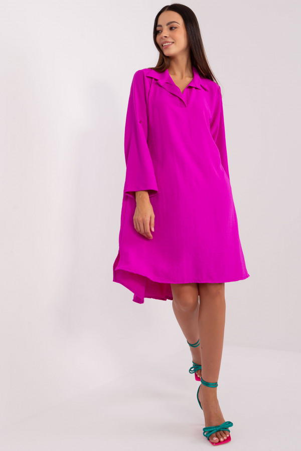 Koszula tunika w kolorze fuksji sukienka z dłuższym tyłem podpinany rękaw Kloe 6
