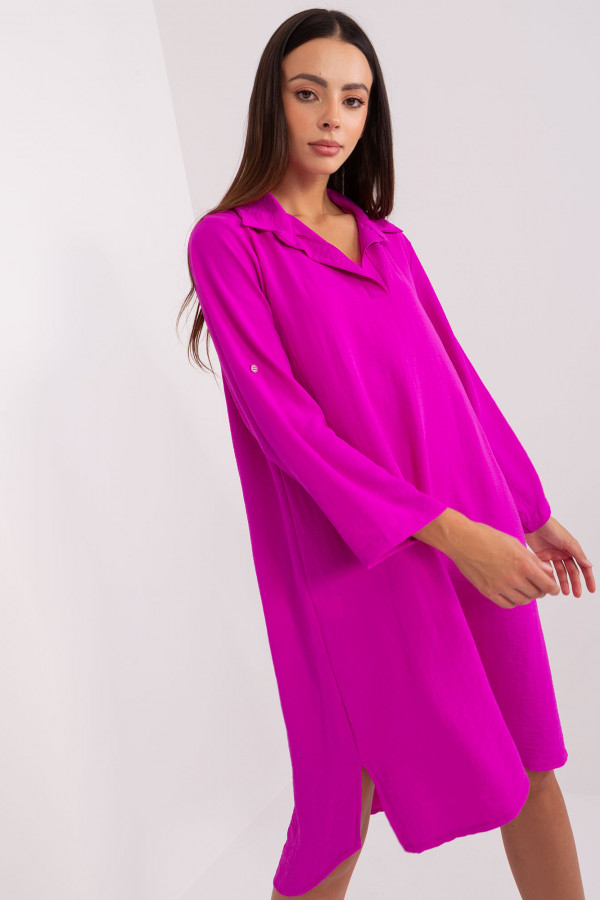 Koszula tunika w kolorze fuksji sukienka z dłuższym tyłem podpinany rękaw Kloe 7