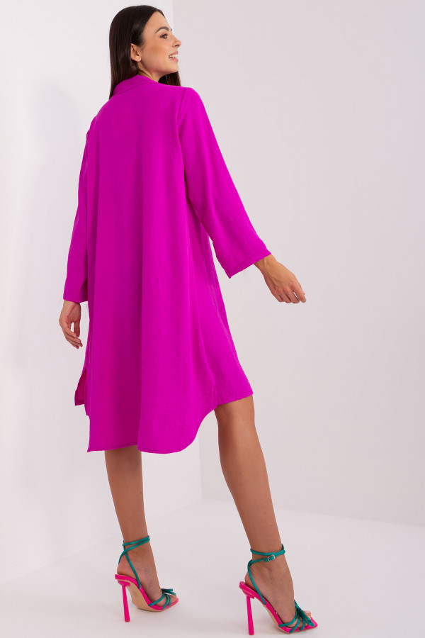 Koszula tunika w kolorze fuksji sukienka z dłuższym tyłem podpinany rękaw Kloe 2