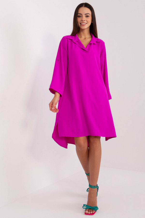 Koszula tunika w kolorze fuksji sukienka z dłuższym tyłem podpinany rękaw Kloe 4