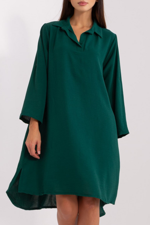 Koszula tunika w kolorze zielonym sukienka z dłuższym tyłem podpinany rękaw Kloe