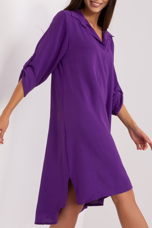 Koszula tunika w kolorze jagodowym sukienka z dłuższym tyłem podpinany rękaw Kloe