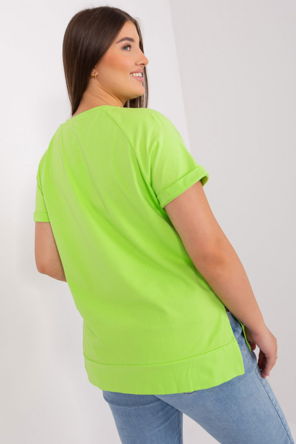 Bluzka damska plus size w kolorze limonkowym rozcięcia naszywka miś Miriam 3