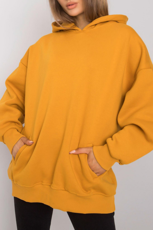 Ciepła milutka duża bluza oversize z kapturem w kolorze musztardowym kieszenie Bakki