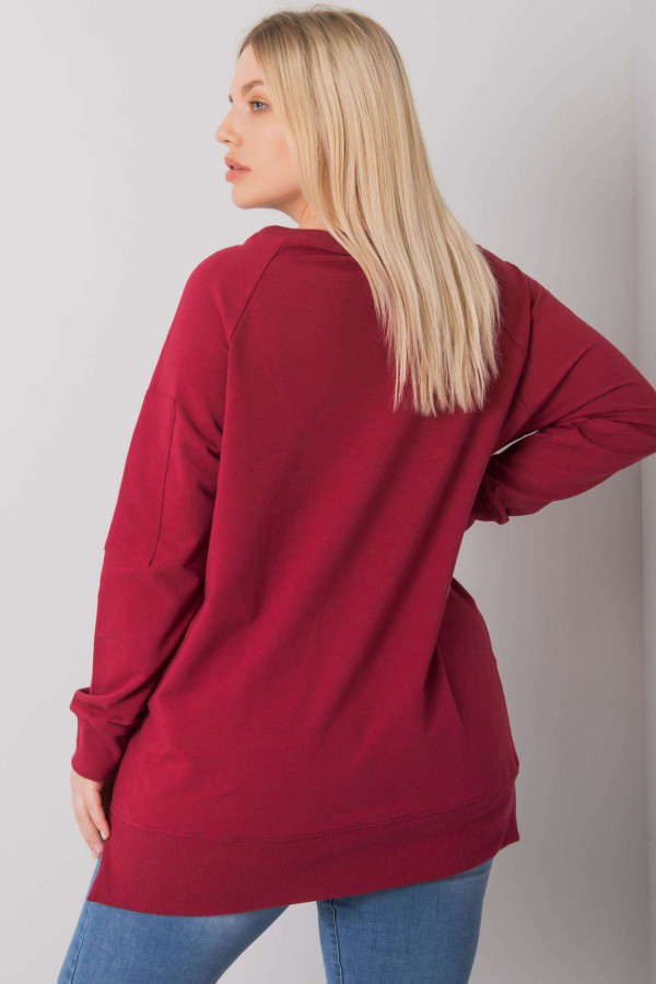 Stylowa bluza damska plus size w kolorze bordowym zamek print Alison 2