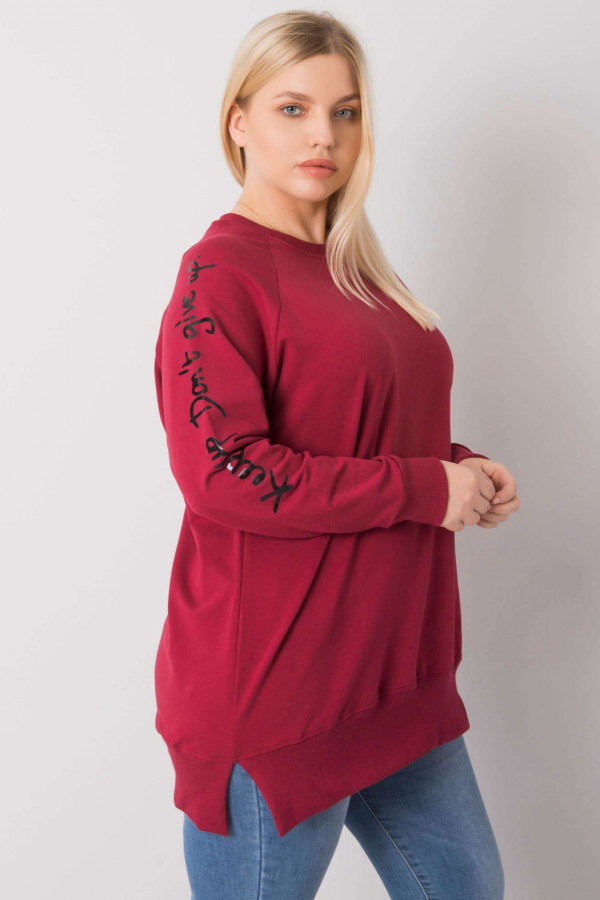 Stylowa bluza damska plus size w kolorze bordowym zamek print Alison 3