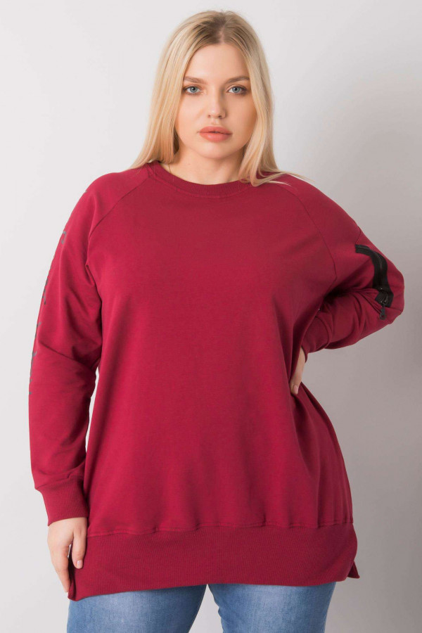 Stylowa bluza damska plus size w kolorze bordowym zamek print Alison 4