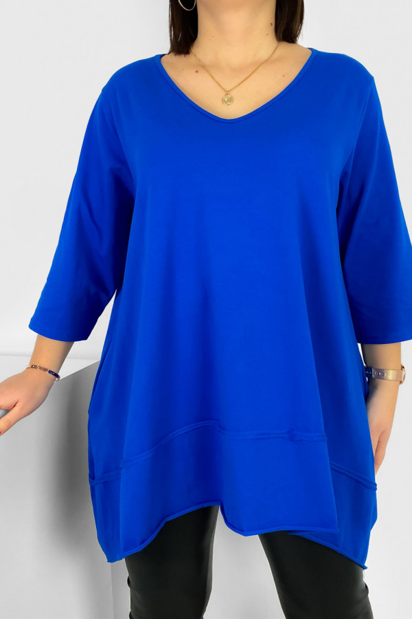 Asymetryczna tunika damska plus size w kolorze kobaltowym z kieszeniami Nela 1