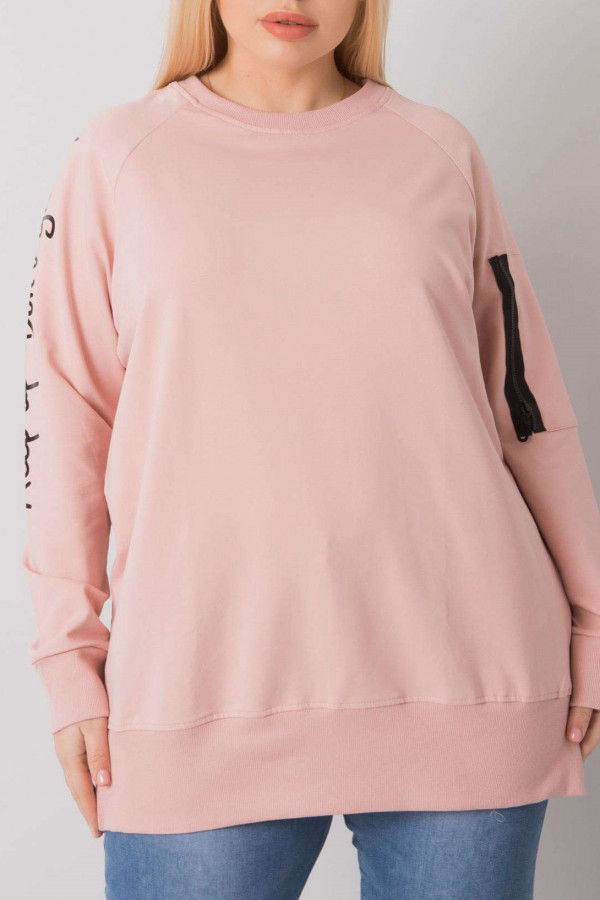 Stylowa bluza damska plus size w kolorze pudrowym zamek print Alison