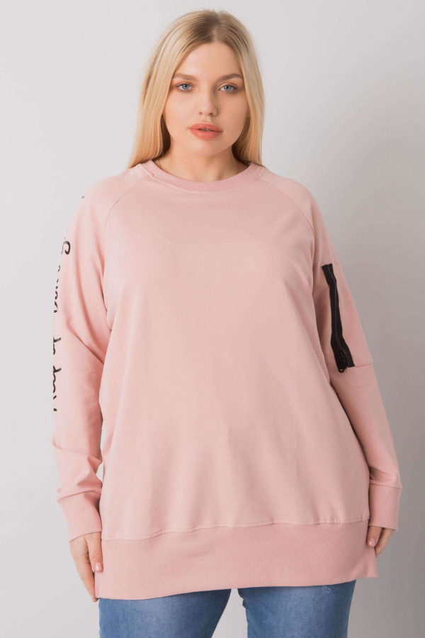 Stylowa bluza damska plus size w kolorze pudrowym zamek print Alison 3
