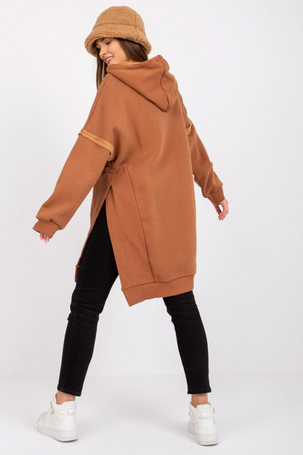 Bluza z kapturem w kolorze cynamonowym rozcięcia Sonia 4