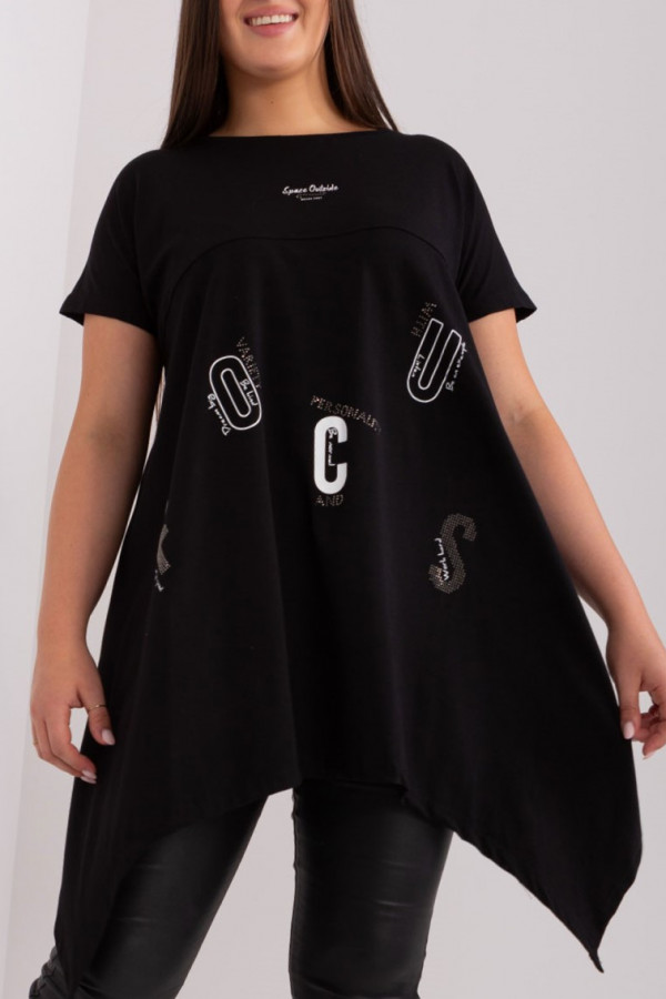 Asymetryczna bluzka tunika damska w kolorze czarnym z nadrukiem Adriana