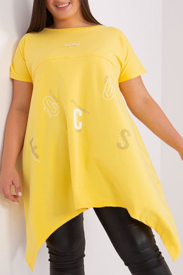 Asymetryczna bluzka tunika damska w kolorze żółtym z nadrukiem Adriana