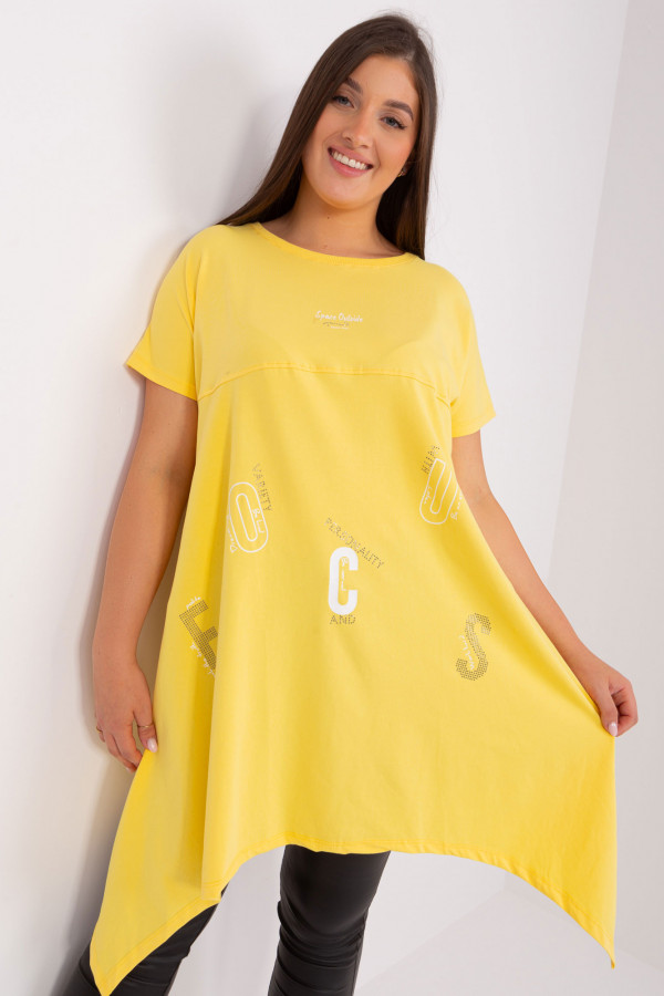 Asymetryczna bluzka tunika damska w kolorze żółtym z nadrukiem Adriana 2