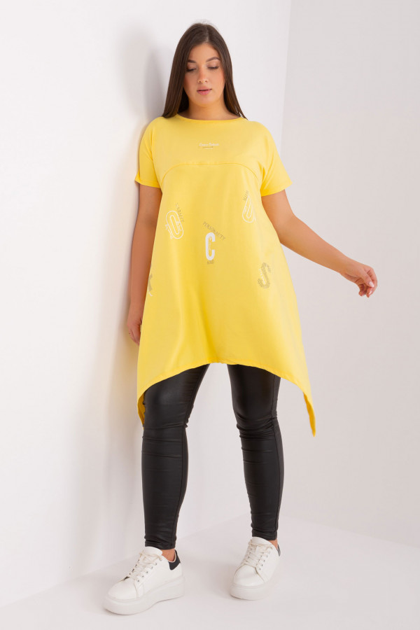 Asymetryczna bluzka tunika damska w kolorze żółtym z nadrukiem Adriana 4