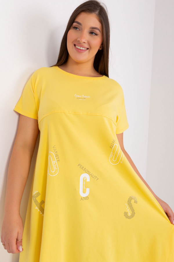 Asymetryczna bluzka tunika damska w kolorze żółtym z nadrukiem Adriana 6