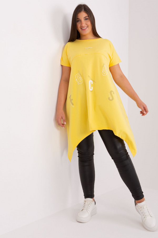 Asymetryczna bluzka tunika damska w kolorze żółtym z nadrukiem Adriana 1