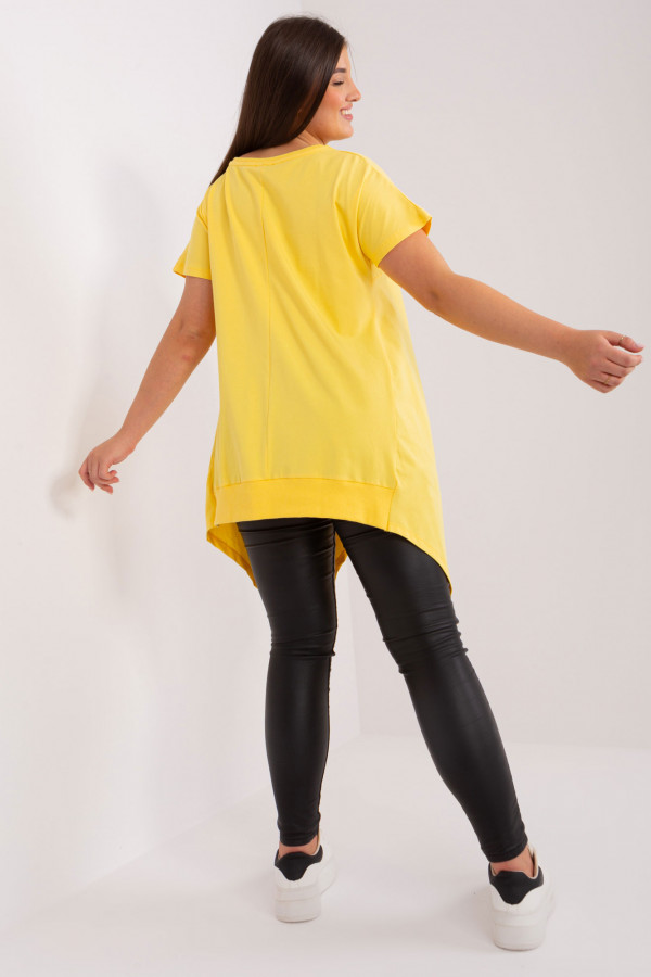 Asymetryczna bluzka tunika damska w kolorze żółtym z nadrukiem Adriana 3