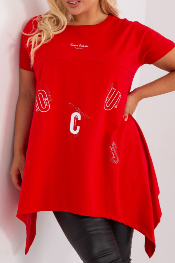 Asymetryczna bluzka tunika damska w kolorze czerwonym z nadrukiem Adriana