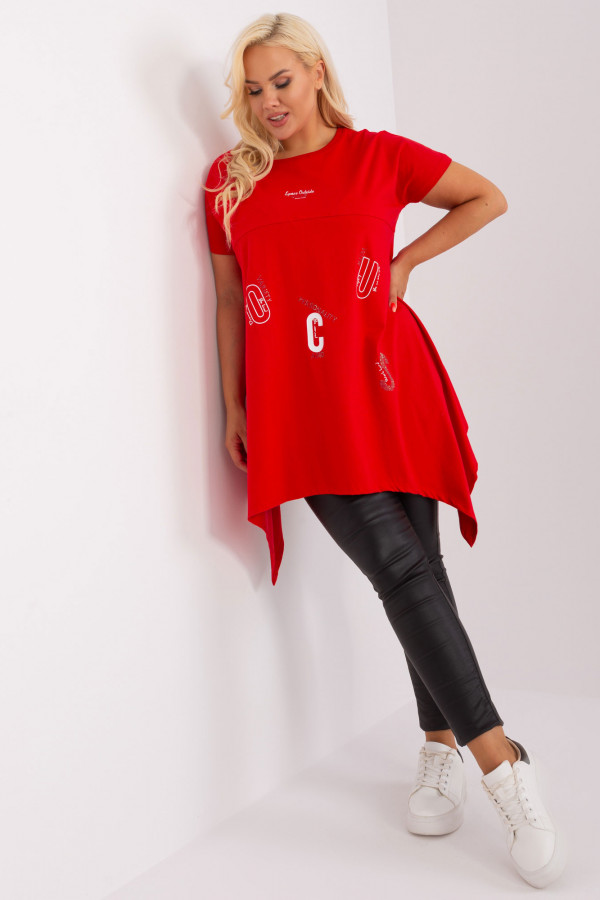 Asymetryczna bluzka tunika damska w kolorze czerwonym z nadrukiem Adriana 4