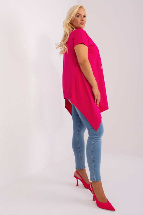 Asymetryczna bluzka tunika damska w kolorze fuksji z nadrukiem Adriana 3