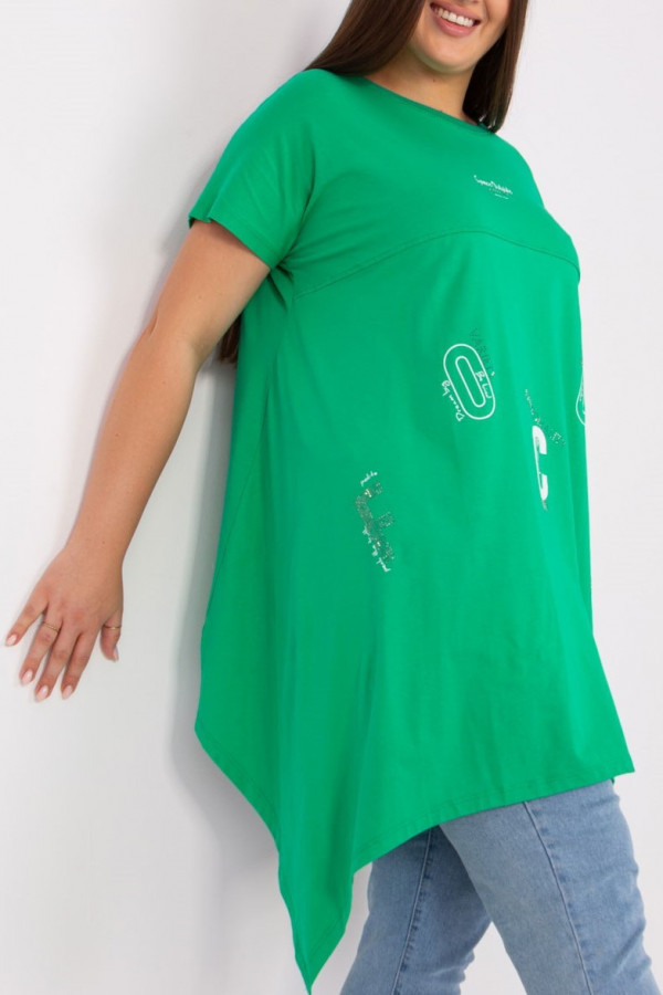 Asymetryczna bluzka tunika damska w kolorze zielonym z nadrukiem Adriana