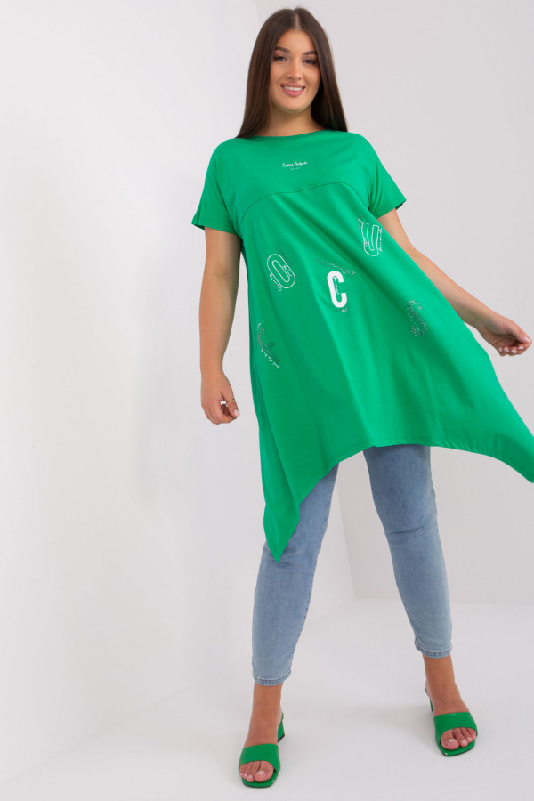 Asymetryczna bluzka tunika damska w kolorze zielonym z nadrukiem Adriana 4