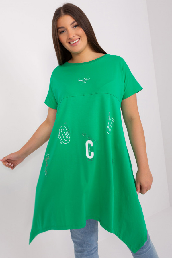 Asymetryczna bluzka tunika damska w kolorze zielonym z nadrukiem Adriana 5