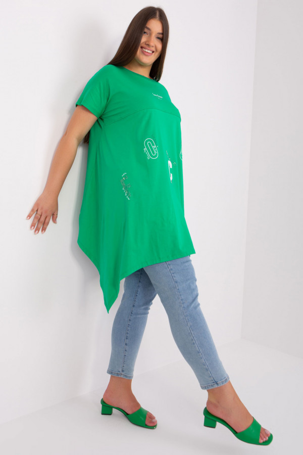 Asymetryczna bluzka tunika damska w kolorze zielonym z nadrukiem Adriana 2