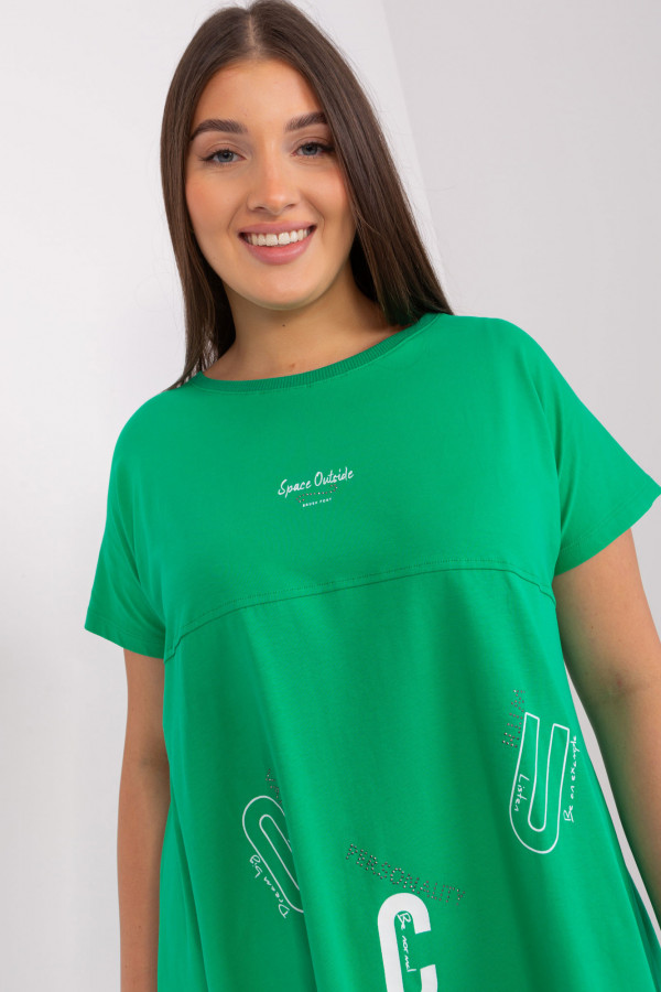 Asymetryczna bluzka tunika damska w kolorze zielonym z nadrukiem Adriana 6