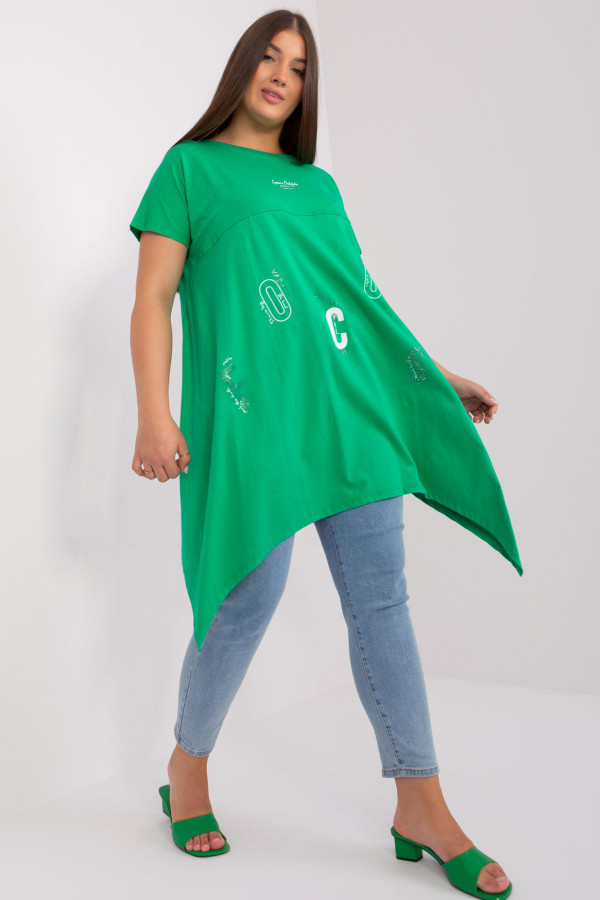 Asymetryczna bluzka tunika damska w kolorze zielonym z nadrukiem Adriana 1